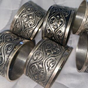 Vintage Silver‎ Pewter Round Napkin Rings Ring Set Of 6